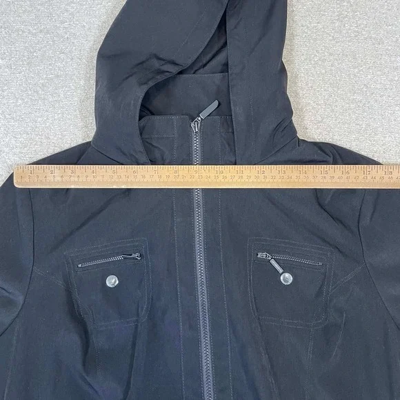 Liz Claiborne Womens Black Anorak Jacket Leopard Lining XL Drawstring Waist - Picture 11 of 12